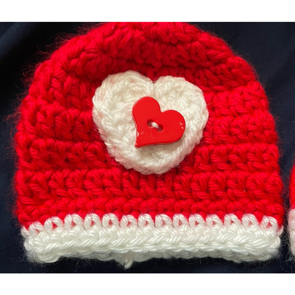 Twin Preemie Baby Christmas Hats Crochet Red And White! - Picture 2 of 2